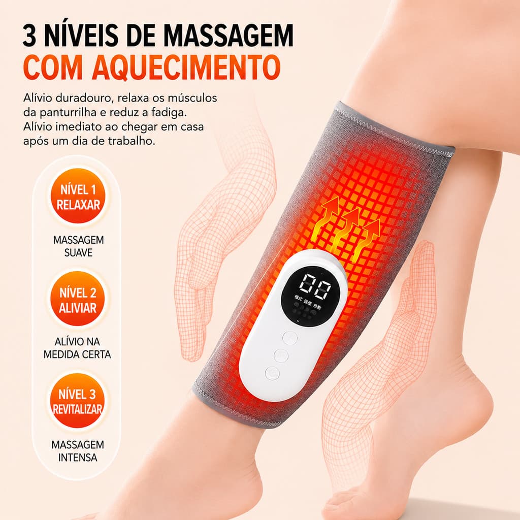 Massageador de Pernas Elétrico Tomate AM-088 Bateria 2000mAh Aquecimento 3 Temperaturas Compressão de Ar Sem Fio