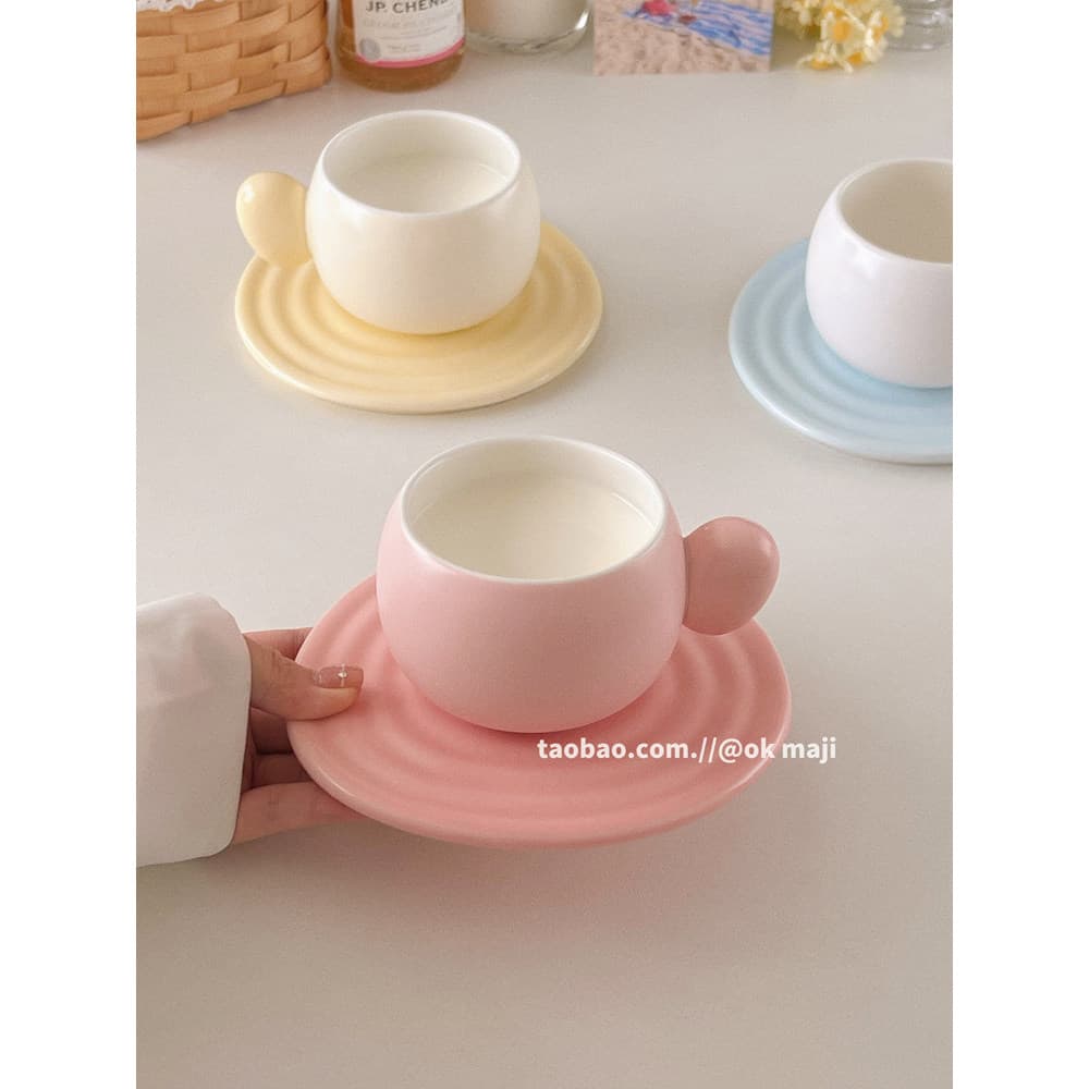 Ok maji Caneca de alto valor Conjunto de pires de cerâmica Design Sense ins Xícara de café criativa Xícara de água Xícar