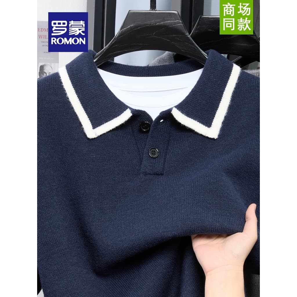 Lomon lapela moda camisola masculina outono manga comprida pulôver camisola Casual 2026 novo estilo camisa de fundo de n