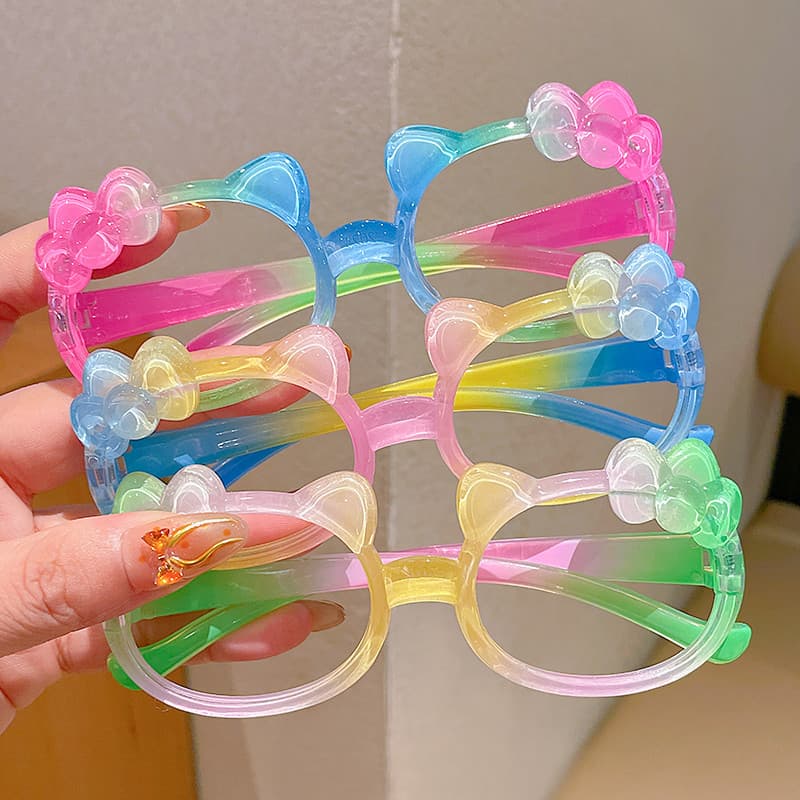 Armação de óculos de gato fofo sem lente, óculos de sol de Silicone para crianças, brinquedos de desenho animado, menino