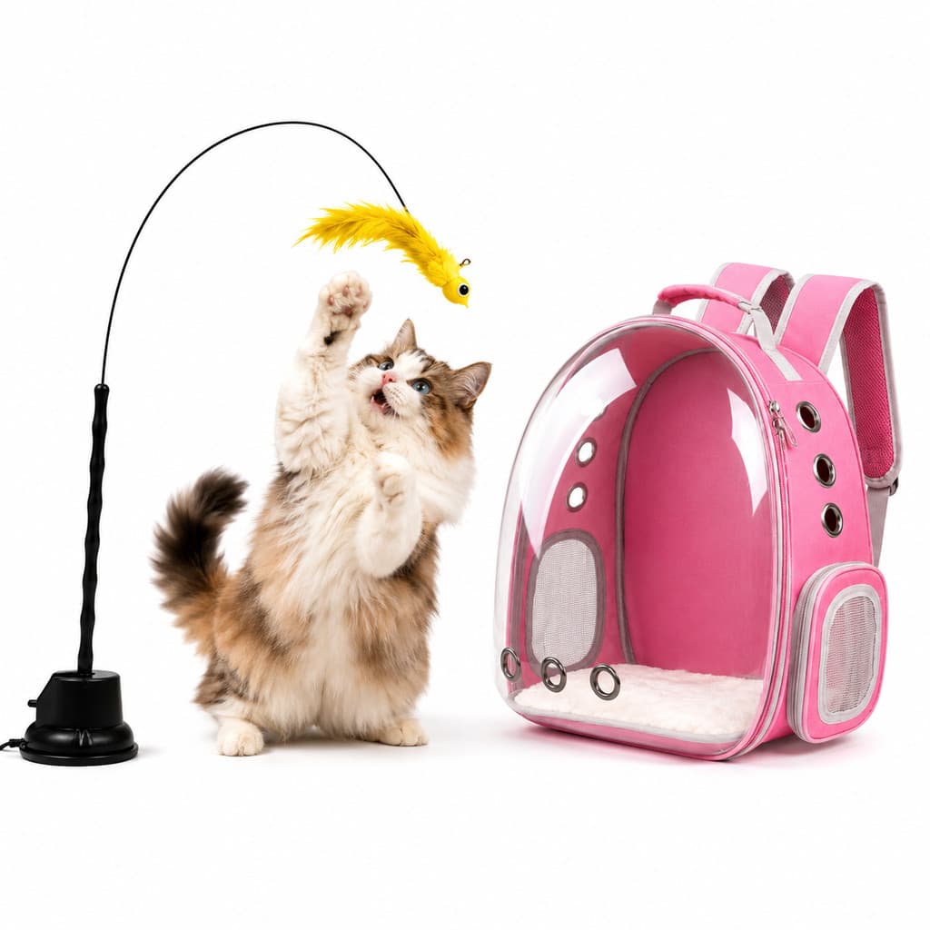 Mochila Pet Visão Panorâmico Para Cães e Gatos + Brinquedo Varinha