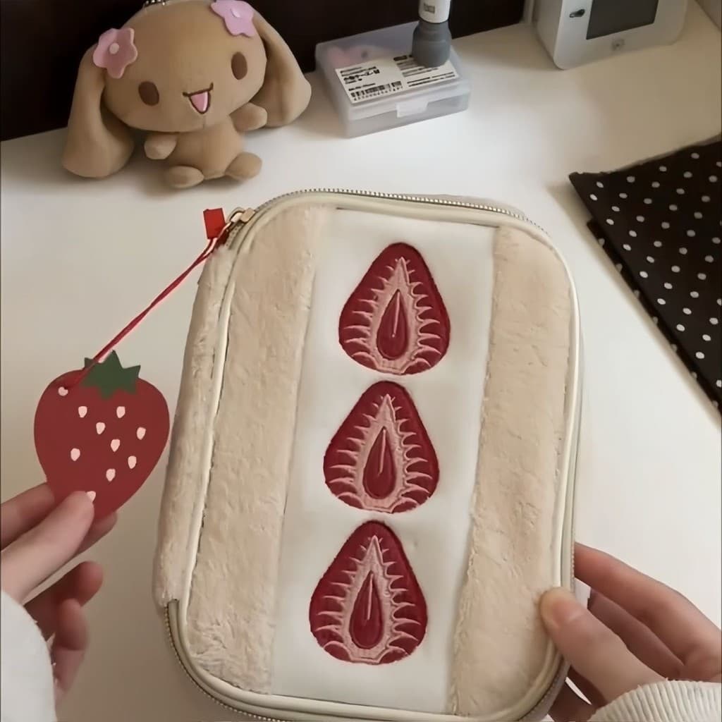 Porta-cartões de grande capacidade, estojo de cosméticos em formato de sanduíche de morango, bolsa de papelaria de alta