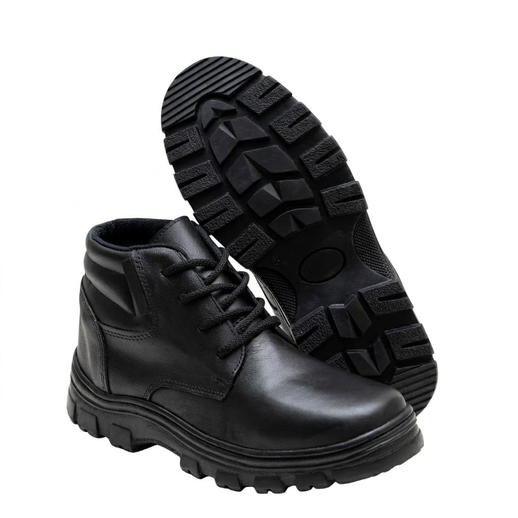 Coturno 100% Couro Legítimo com Cadarço  Bota de Segurança com CA Sola Borracha Palmilha Anatômica Bico PVC