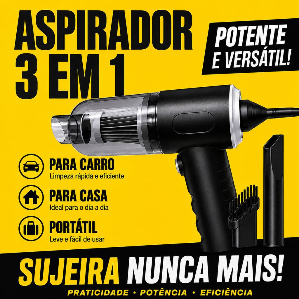 Mini Aspirador Portátil 3 em 1 Recarregável USB – Para Casa, Carro e Escritório