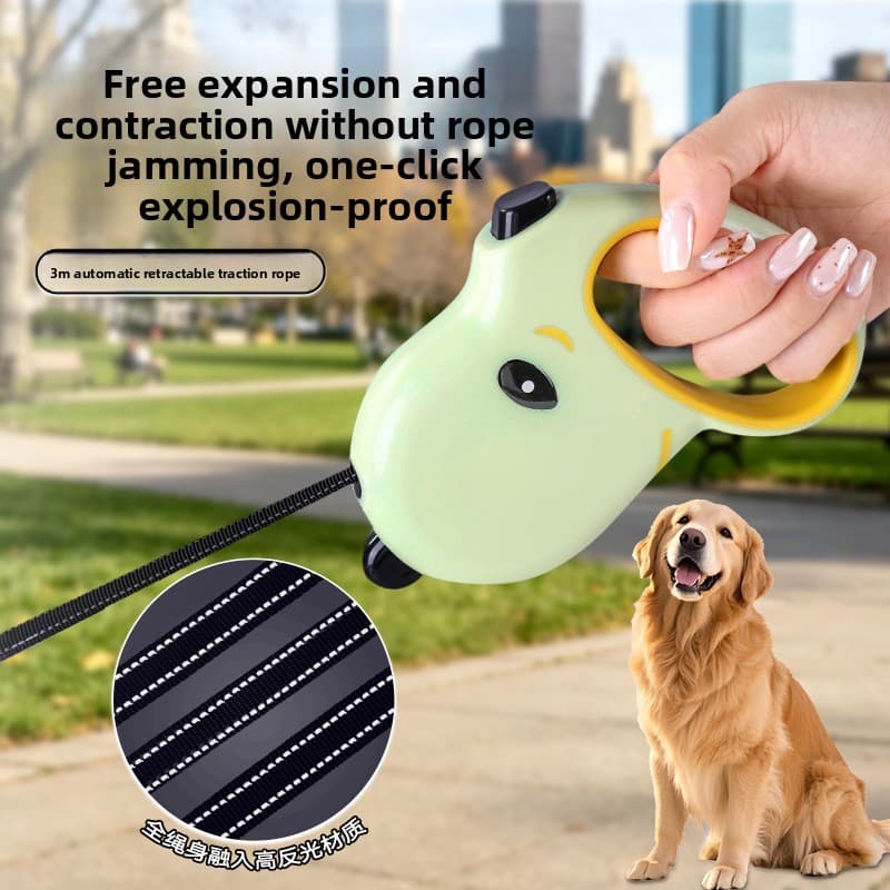 Coleira Retrátil Automática para Animais de Estimação 3 Metros Anti-Choque Refletiva Universal para Gatos e Cães