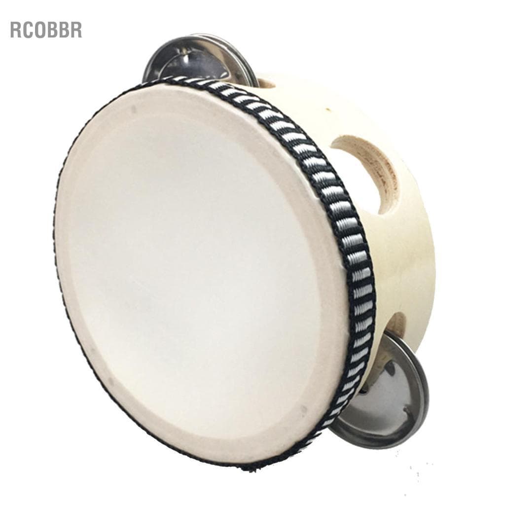 Rcobbr Tambor de percussão educacional de pandeiro portátil de madeira com sinos brilhantes e agradáveis ​​para