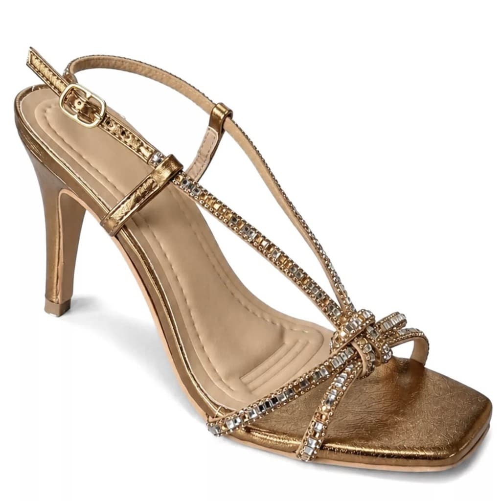 197010FP-Sandália Feminina Salto Fino Cores metalizadas Com Strass - Pedidos sob encomenda 9 dias para enviar.