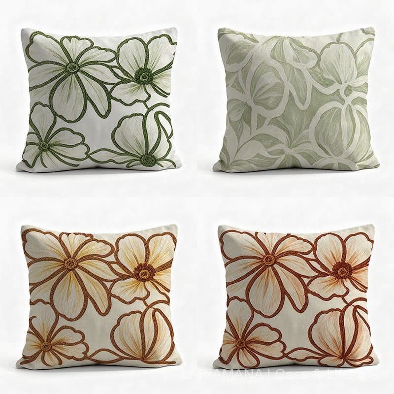 Capa de Almofada Floral Artística Vintage com Textura de Bordado Imitado e Atmosfera Floral, Fronha Decorativa