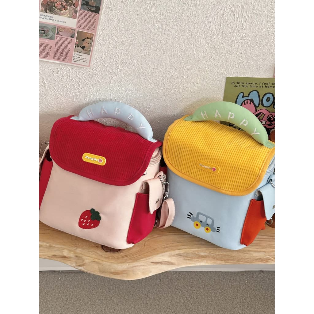 bolsas femininas de ombro Desenhos animados morango câmera saco de armazenamento feminino dopamina contraste cor bonito