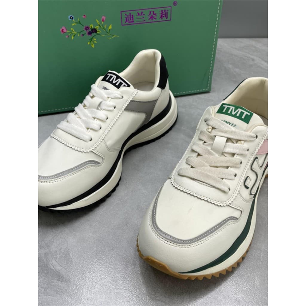 Sapatos femininos de couro genuíno de duas camadas respirável Forrest Gump sapatos brancos de sola grossa 2024 primavera