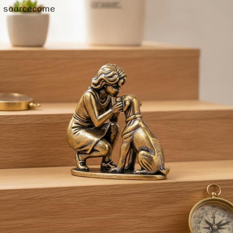 [sourcecome] Figura De Cachorro Menina De Latão , Ornamento De Mesa Retrô , Boutique Criativa De Decoração De Casa