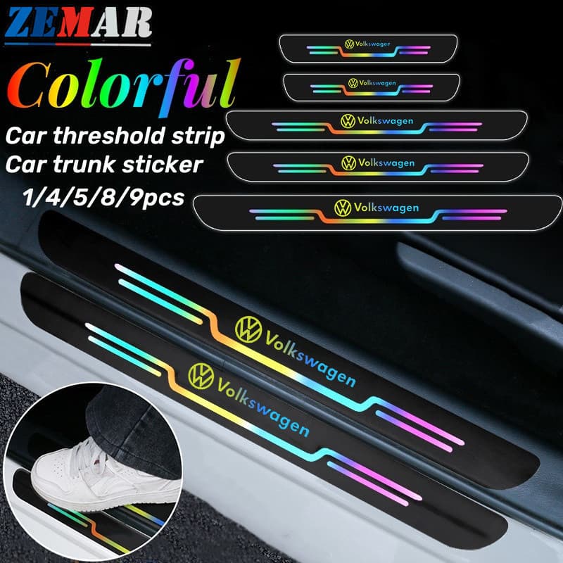 Adesivo Protetor de Soleira de Porta de Carro Volkswagen Colorido Refletivo, Proteção Anti-Risco para Porta-Malas, para