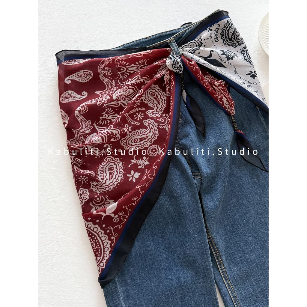 Grande triângulo pequeno lenço de seda feminino Baotou protetor solar em camadas calças saia bunda cortina cinto Jeans e
