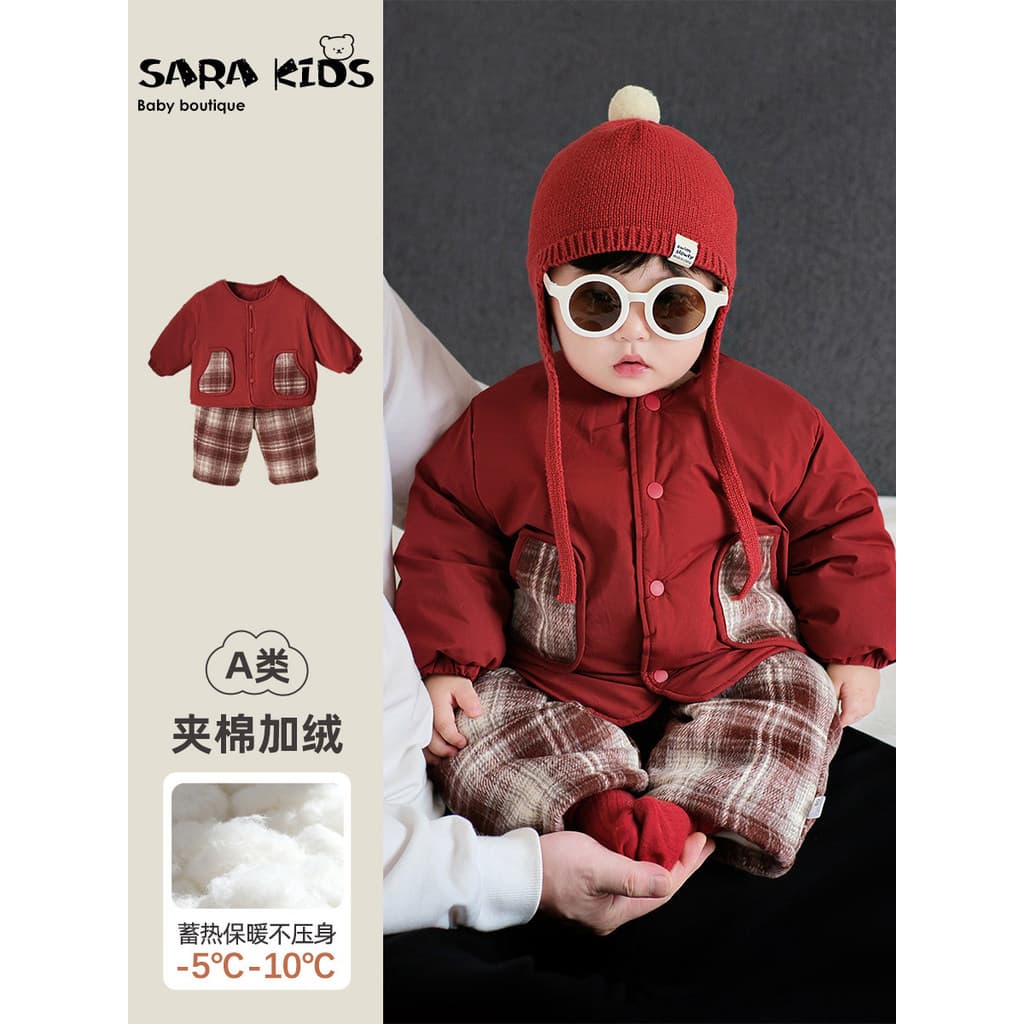 Terno infantil inverno bebê acolchoado roupas crianças festivas roupas de inverno velo-velo quente Outing roupas de duas