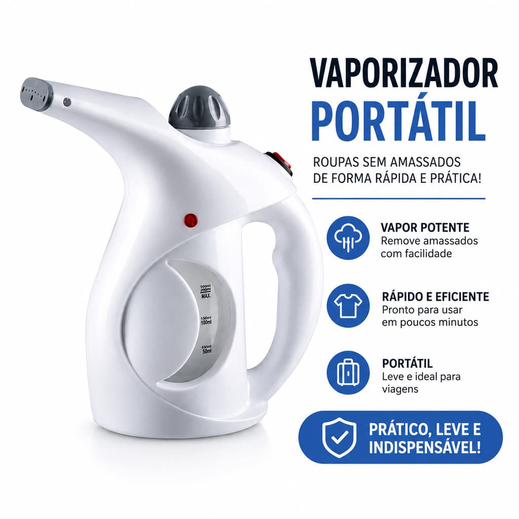 Passadeira a Vapor Portátil 110V 800W Vaporizador de Roupas Tira Amassados Vertical Compacta para Viagem e Casa