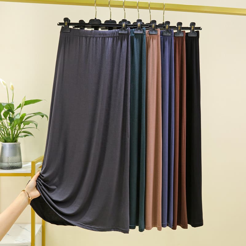 Saia fina feminina verão Modal saia longa cintura alta Drape cor sólida a linha saia longa All-Match grande balanço saia