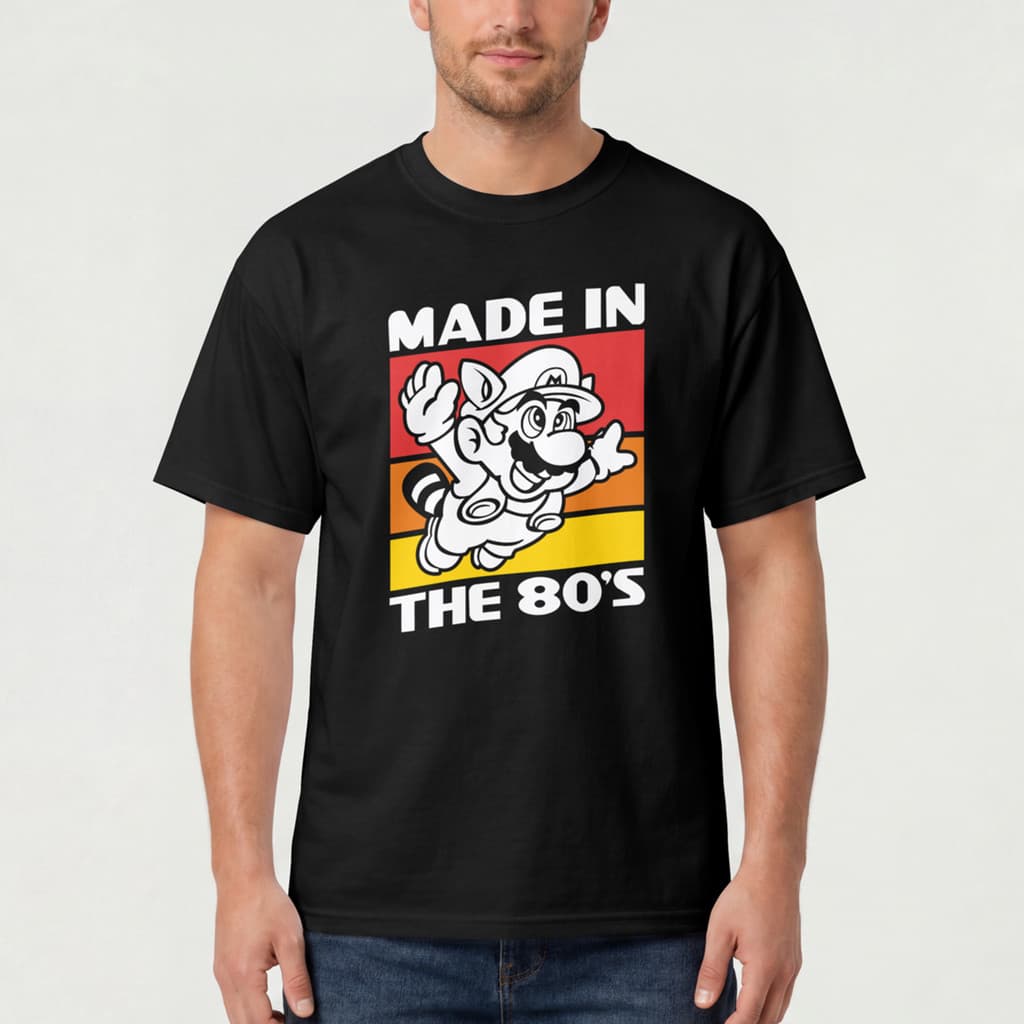 Camiseta Algodão Unissex Geek Retro "Made in The 80's" -  Estampa Mario Bros Nostalgia HT Co.