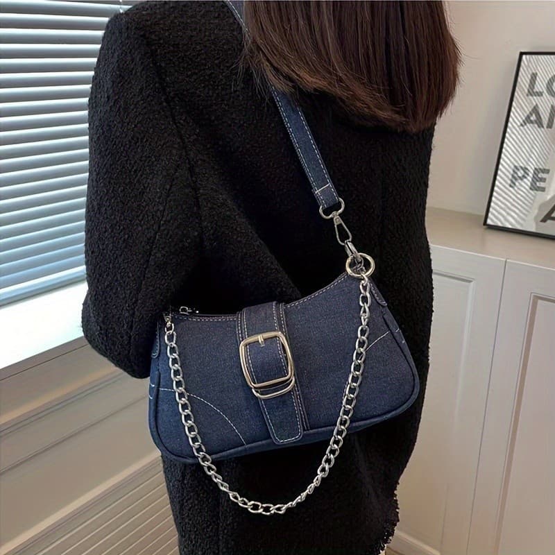 Bolsa de ombro jeans moderna feminina,