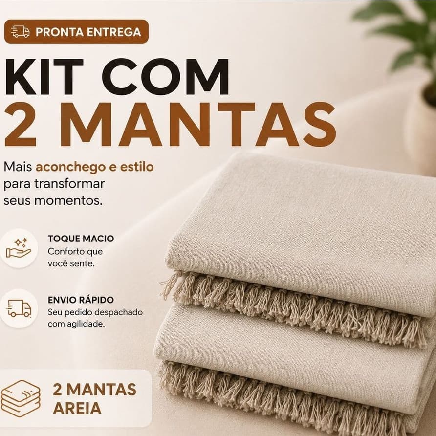 Kit com 2 Mantas Para Sofá e Cama Gigante 2,10x1,20 Decorativa Protetora Luxo Premium