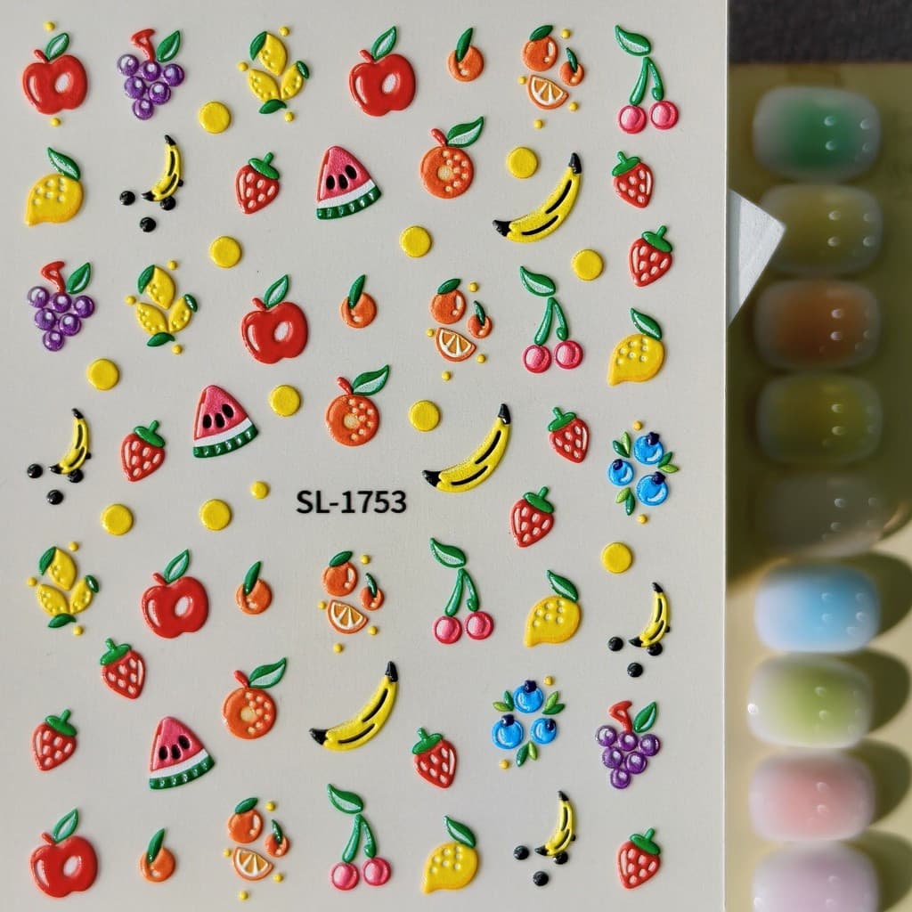 Adesivos de Manicure de frutas frescas, adesivos de copo de decoração tridimensional 3D multifuncional de abelha, limão