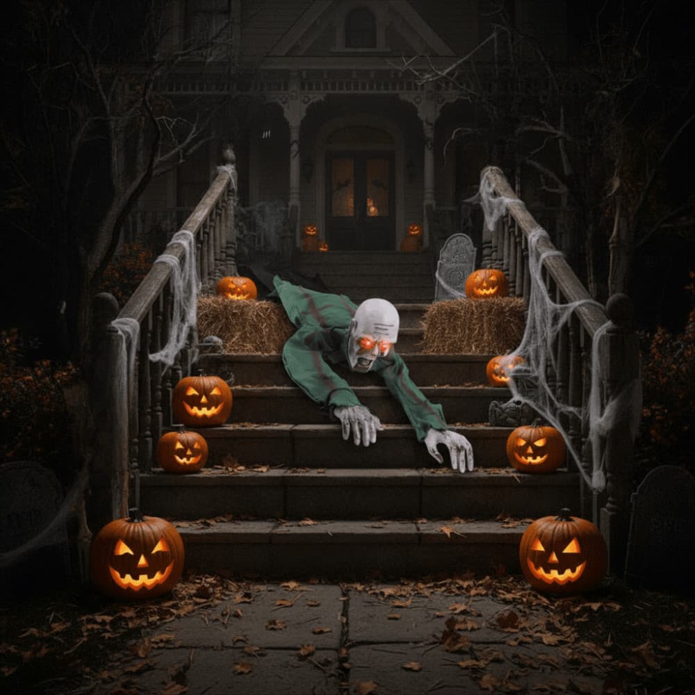 Fantasma Rastejante De Halloween , Quintal Elétrico Ativado Por Voz Zumbi Sangrento , Figura De Escalada Ocular Brilhant