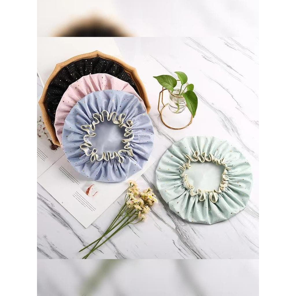 Touca de banho feminina, touca de banho dupla espessada à prova d'água para banho, touca de cabelo para cozinha, chapéu