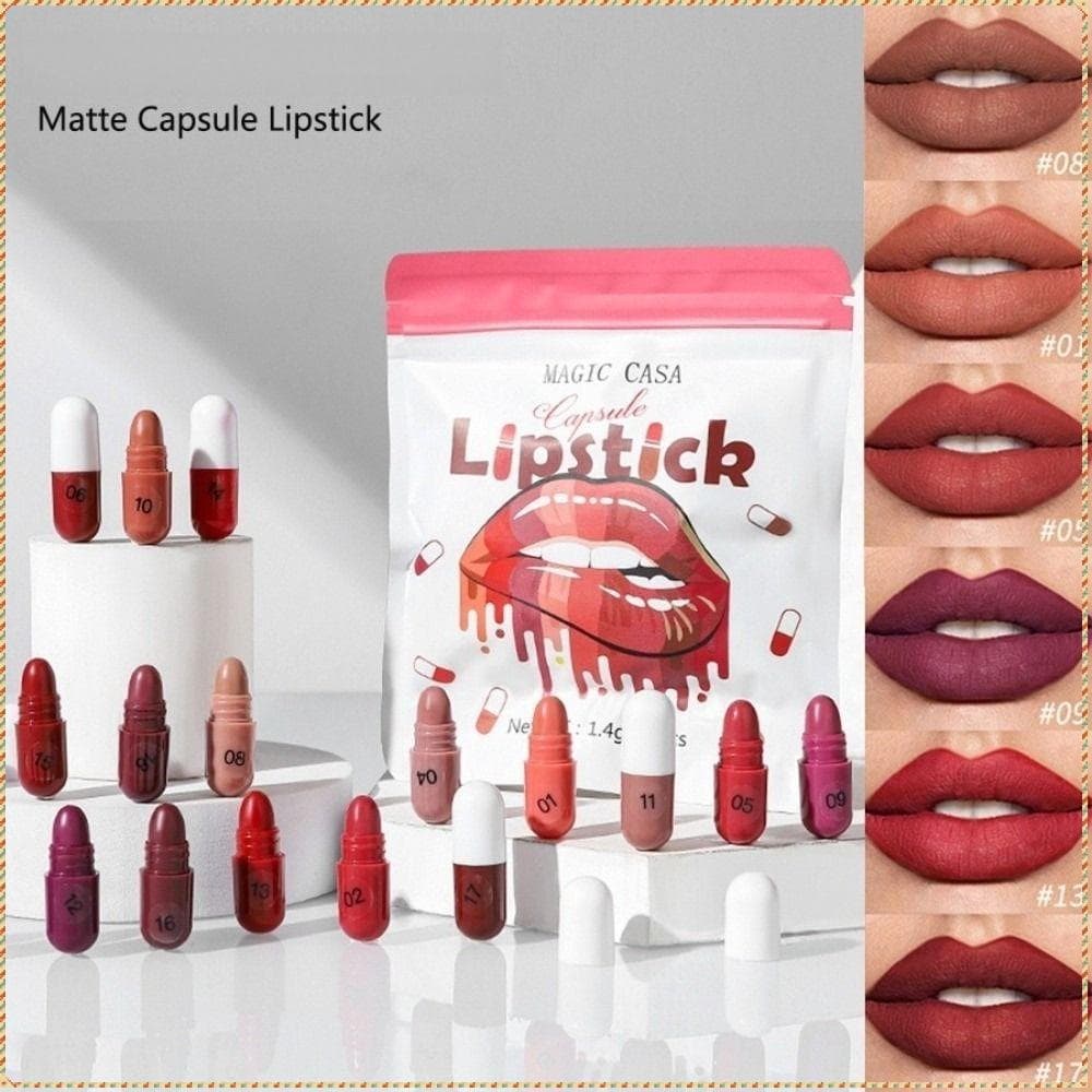 Conjunto De Batom Cápsula  18pcs , Fosco De Veludo Com Textura Não Pegajosa De Longa Duração , Tamanho De Viagem