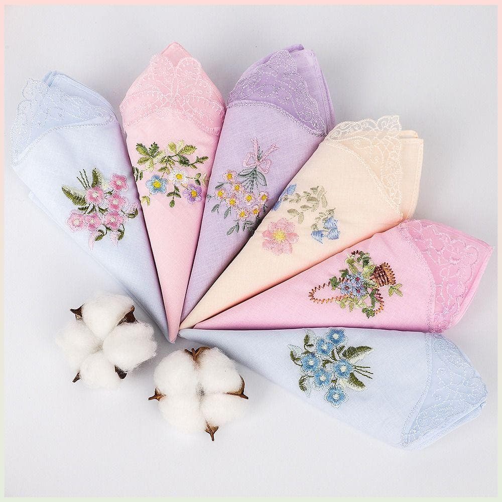 Lenço Quadrado , Pano Floral Bordado De Algodão Reutilizável , Tecidos Macios Para Mulheres