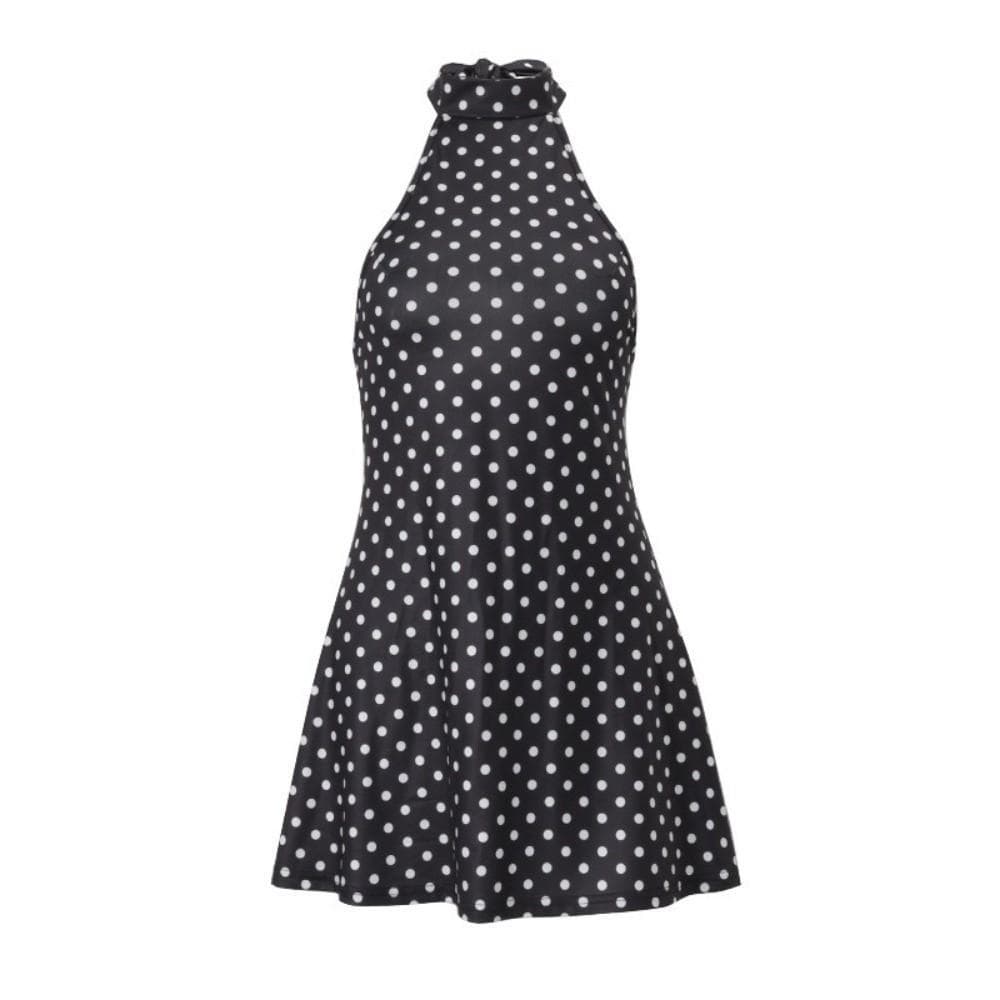 CHLIZ Vestido Feminino Sem Mangas , Evasê Com Cintura Justa E Gola Halter Casual Respirável De Bolinhas