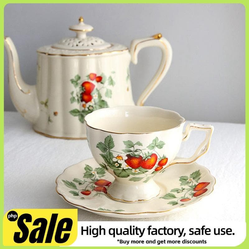 Francês Retro Bule Xícara De Café Conjunto Borda Ouro Pires Flor Grande Chá Inglês Da Tarde B
