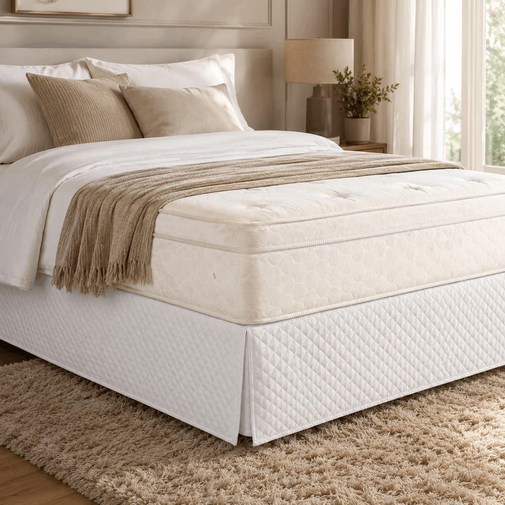 Saia Box Matelada Para Colchão até 38cm  Mini Saia Canto Aberto Branco Solteiro/Casal/Queen/King