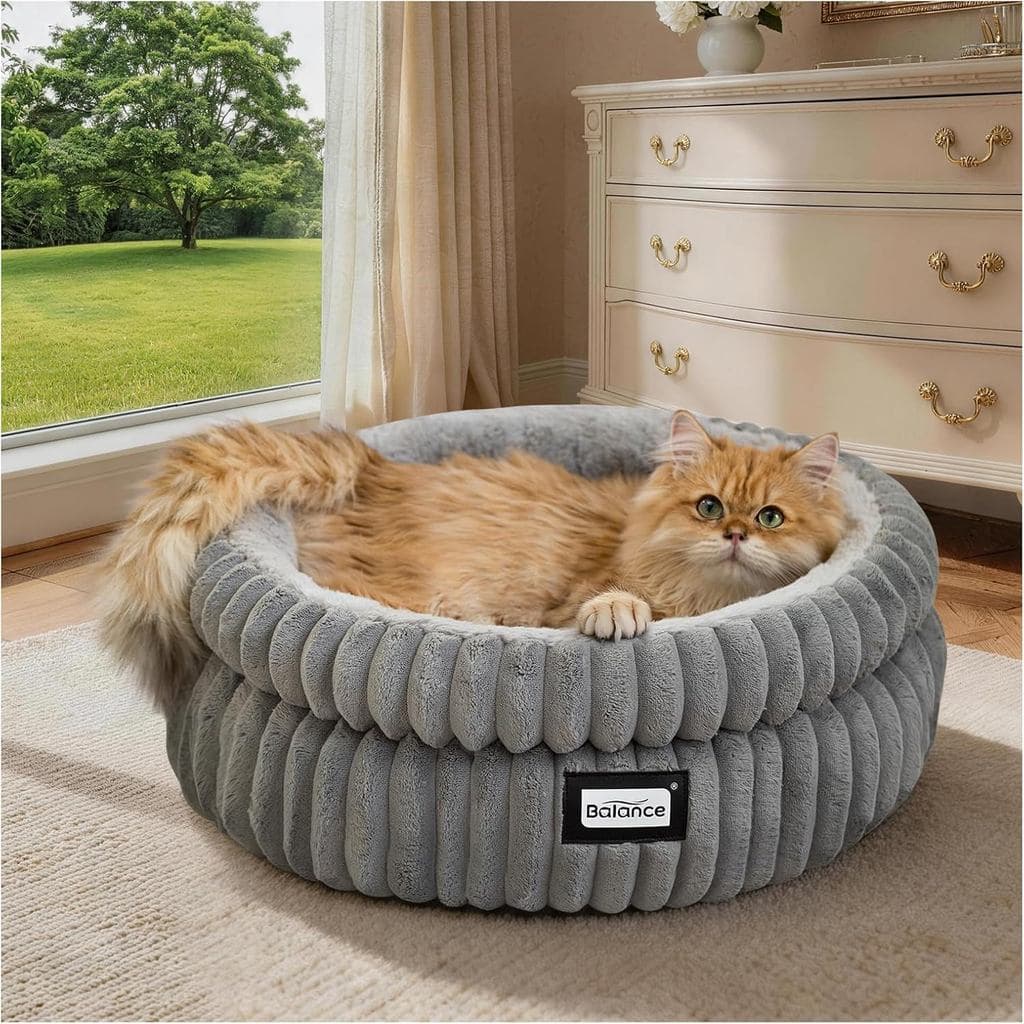 Cama para Gatos BALANCE, Cama para Gatinhos, Camas Redondas Laváveis para Gatos de Interior, Cama Super Macia de Pelúcia