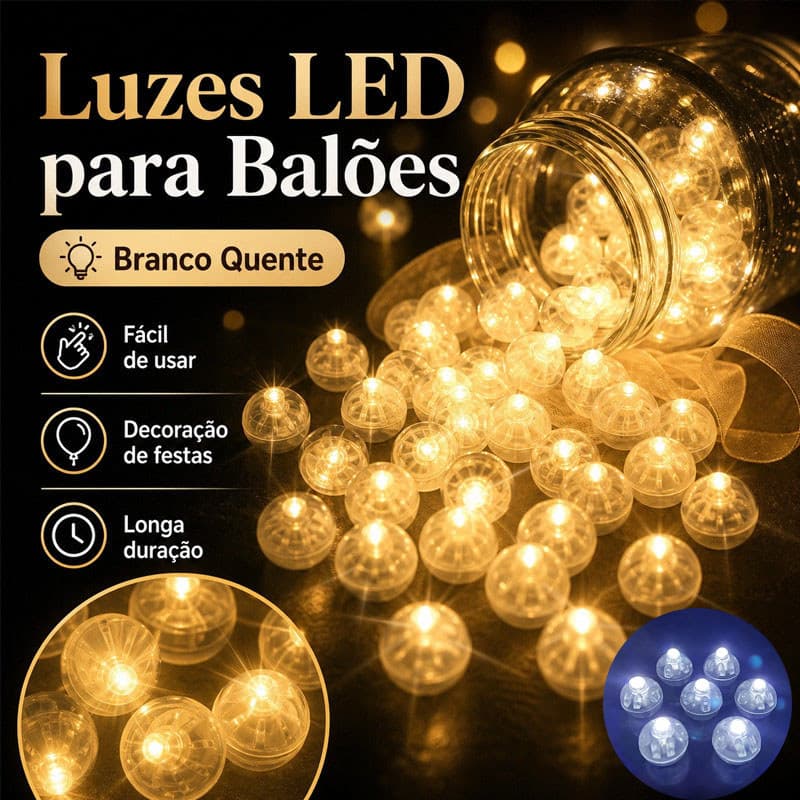Mini luz LED bolinha un Mini Luz LED Bolinha Sem Fio p/ Decoração Balão e Garrafa Kit Com 50/100/150 Un Festa DIY