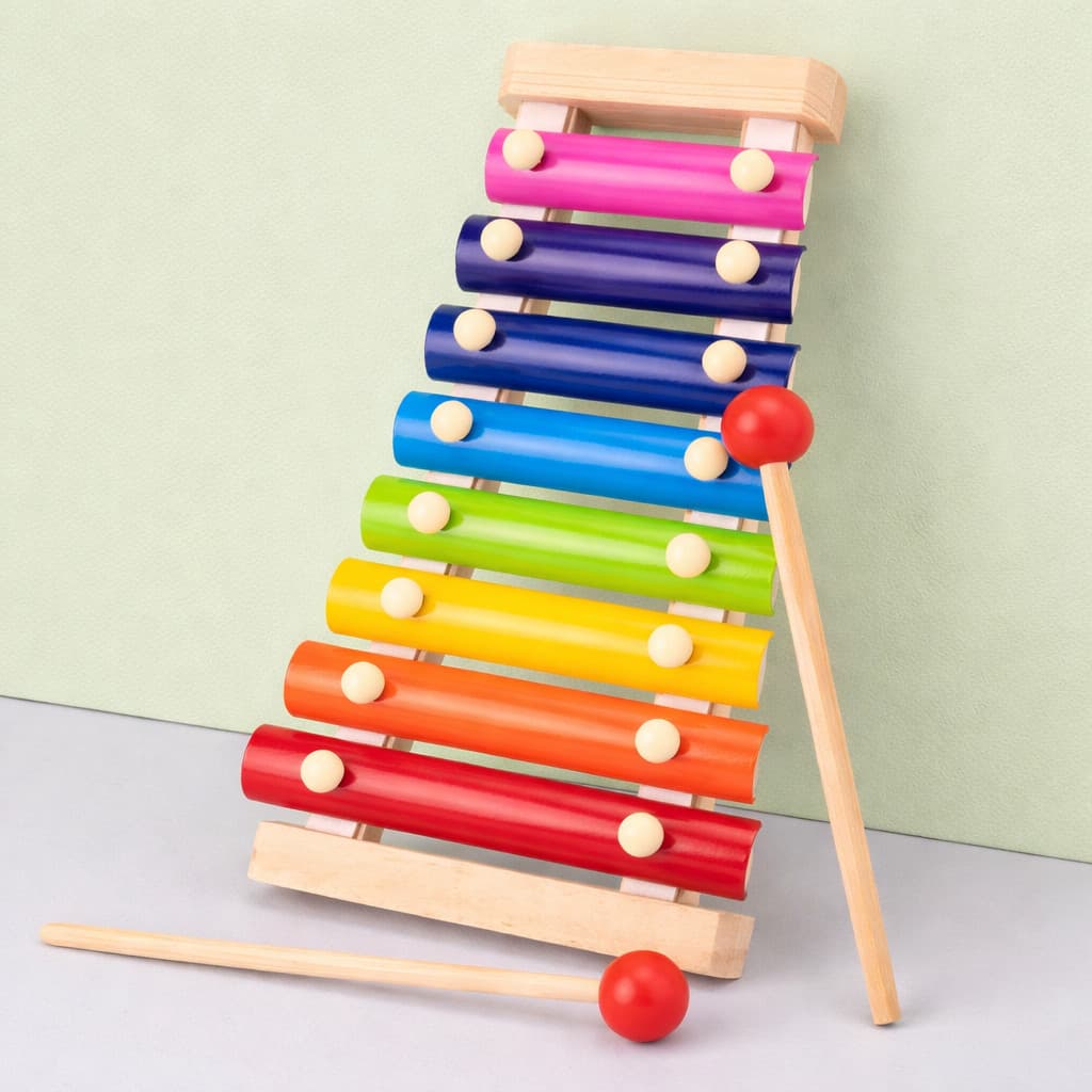 Xilofone Infantil Brinquedo Musical 8 Notas Educativo Sensorial em Metal com Baquetas Colorido Piano