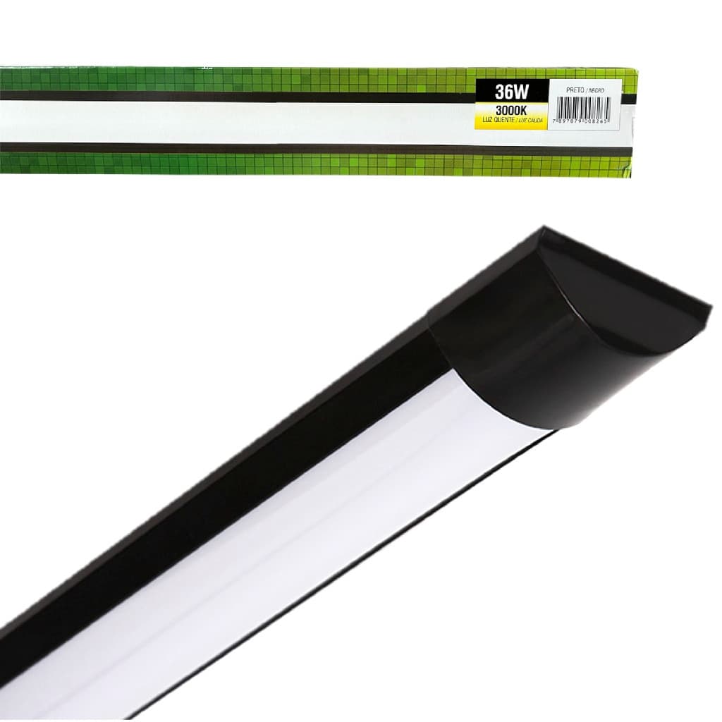 Kit 5 Luminaria Preta 36w Sobrepor Slim 100cm Branco Quente 3000k