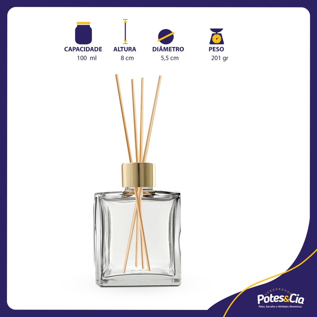 Kit 6 Frascos Vidro 100ml Quadrado P/ Aromatizador / Difusor