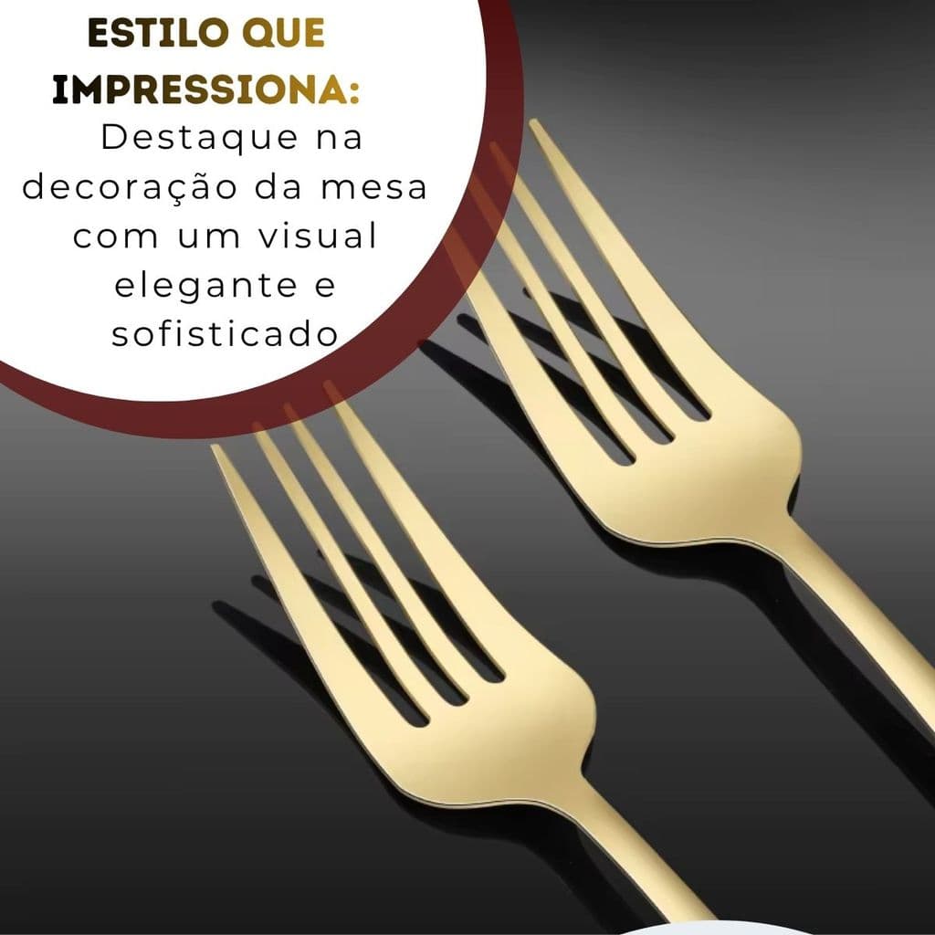 Conjunto Talher Aço Inox Dourado Moderno 24 Peças Mesa Posta
