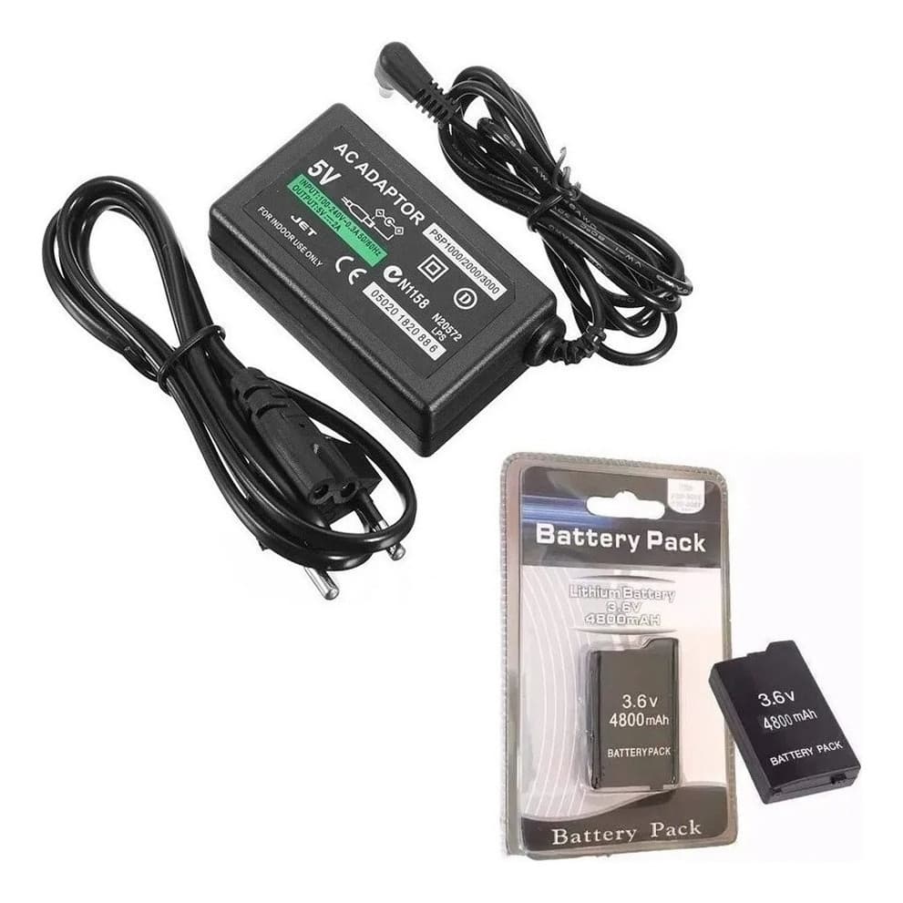 Kit Bateria Playstaiton Psp Slim + Fonte De Energia Bivolt para PSP