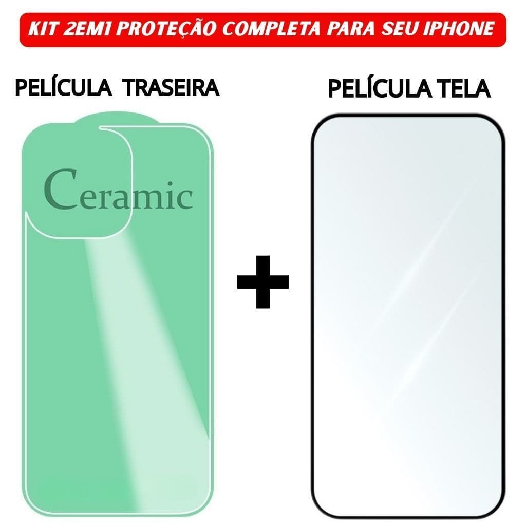 Kit 2 em 1 Película Traseira + Vidro Temperado 3D Tela Compatível iPhone 11 12 13 14 15 candy