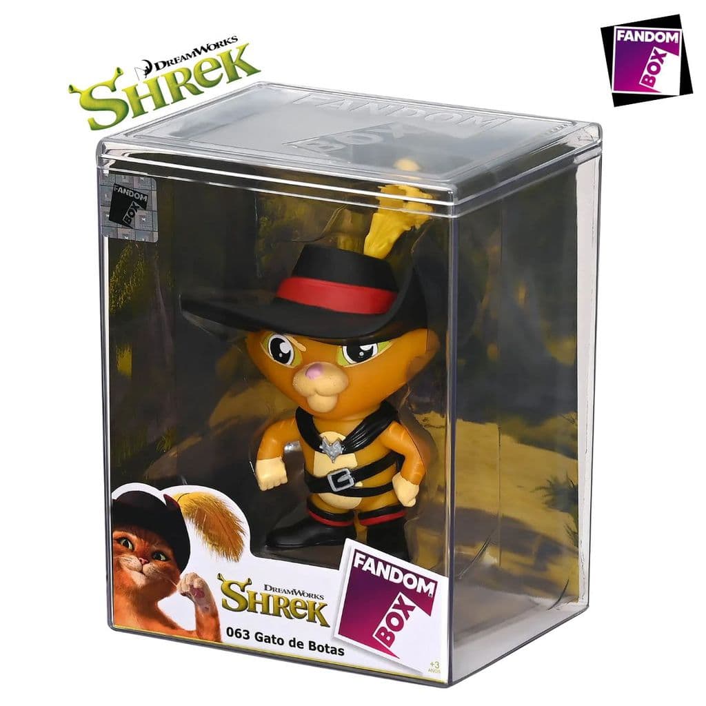 Boneco Gato de Botas Shrek Fandom Box Colecionável com Caixa Acrílica Decorada 100% Nacional
