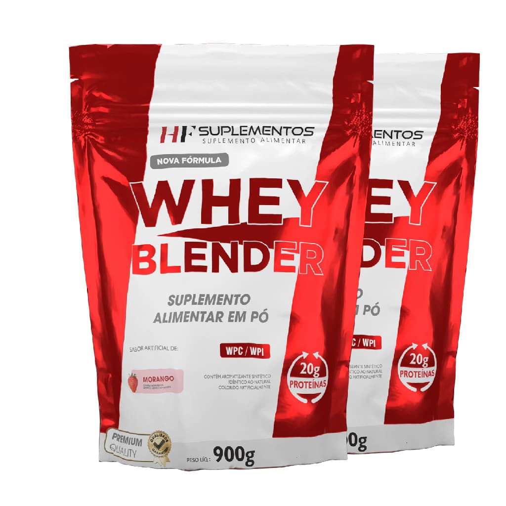 2X WHEY BLENDER CONCENTRADO MORANGO 900G HF SUPLEMENTOS