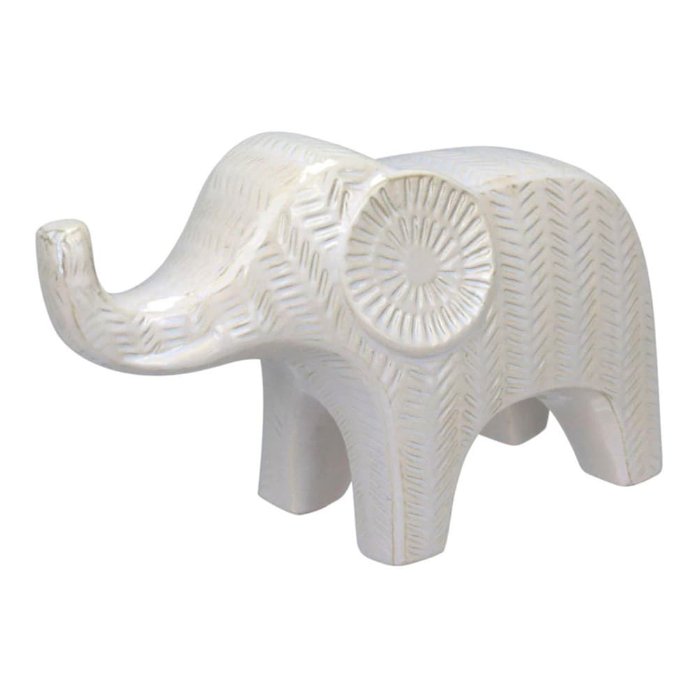 Adorno Decorativo Elefante Home&Co em Cerâmica Branco 17x30x10cm