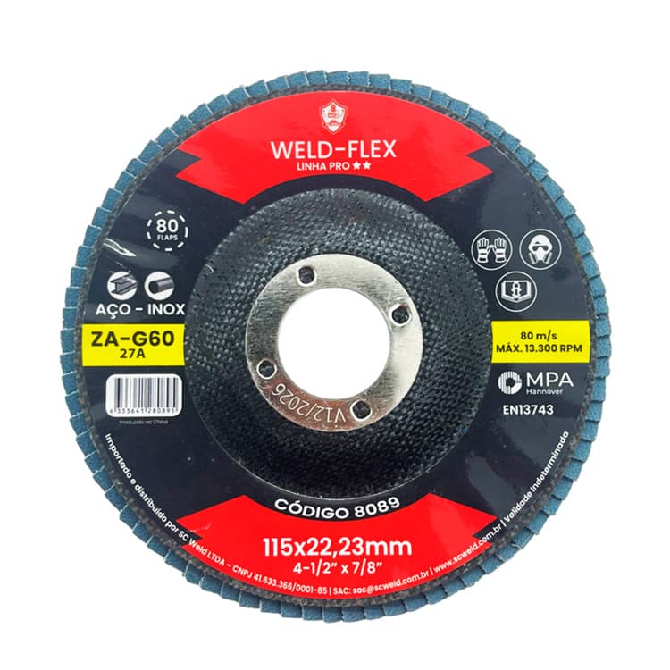 Disco Flap de Fibra Cônico 4.12" Grão 60 115 x 22,23mm SC Weld PRO 8089