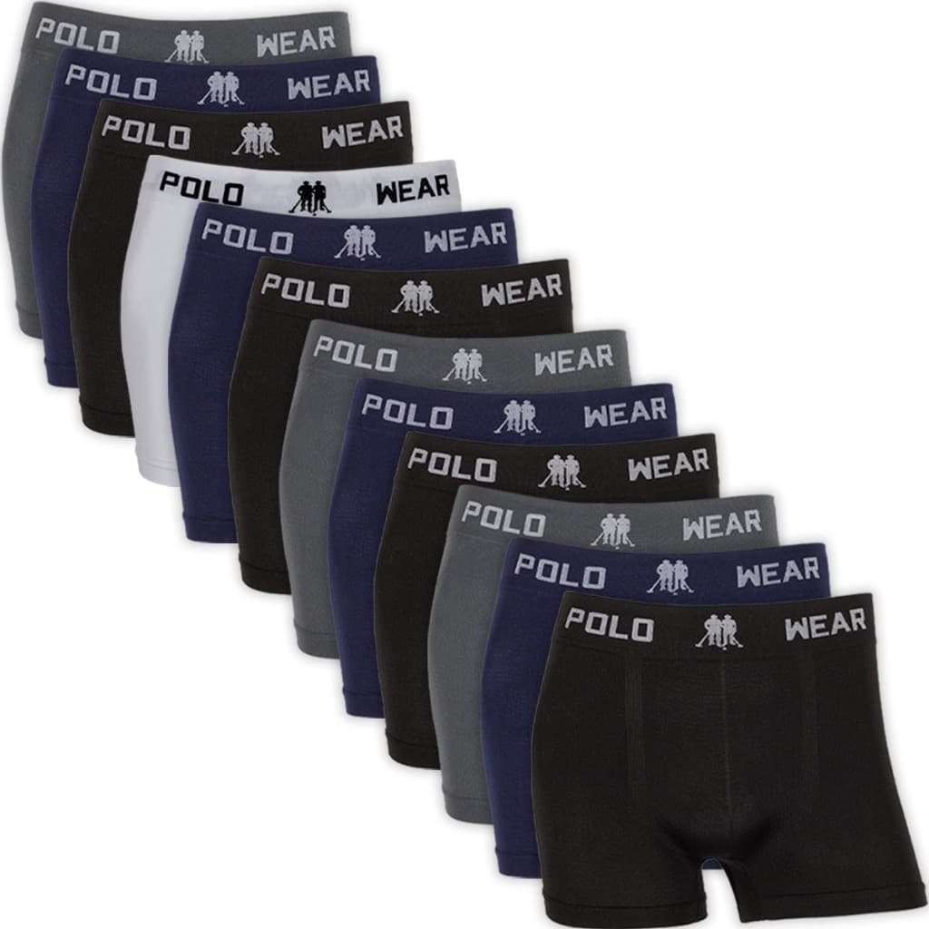 Kit 12 Cuecas Boxer Polo Wear Masculina Microfibra – Sem Costura, Conforto Diário