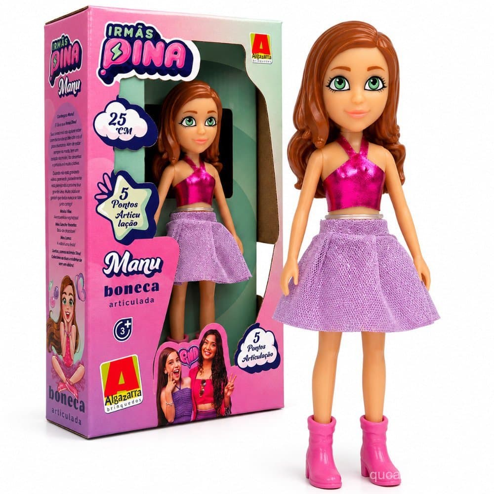 Boneca Manu Irmãs Pina Articulada 25cm Algazarra Youtuber Influencer Menina