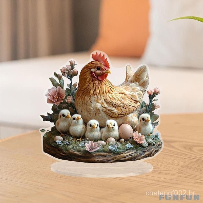 [Funfun] Galinha E Pintinhos Prato Acrílico Plano 2D Decoração de Mesa Dia das Mães VCLM