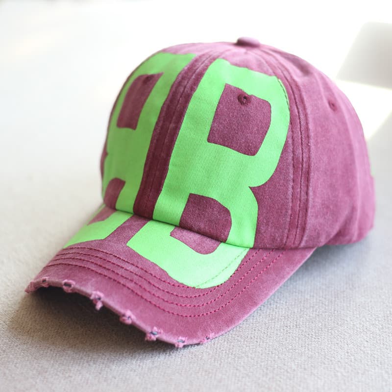 Chapéu feminino na moda britânico primavera verão coreano b carta Graffiti boné de beisebol desgastado angustiado pára-s