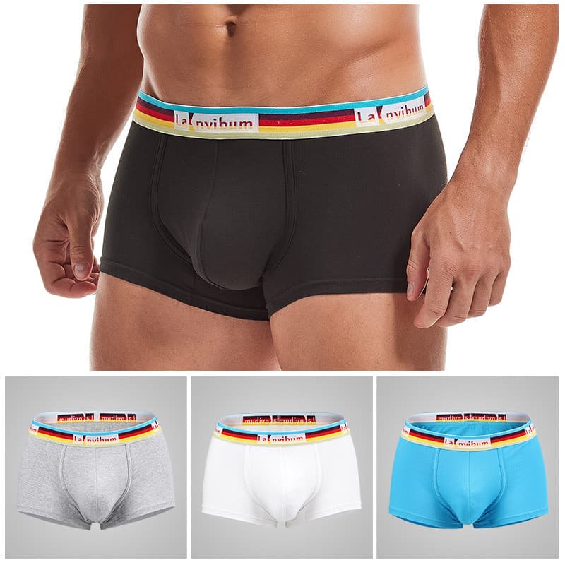Cueca Boxer masculina de algodão com cintura média e cintura arco-íris