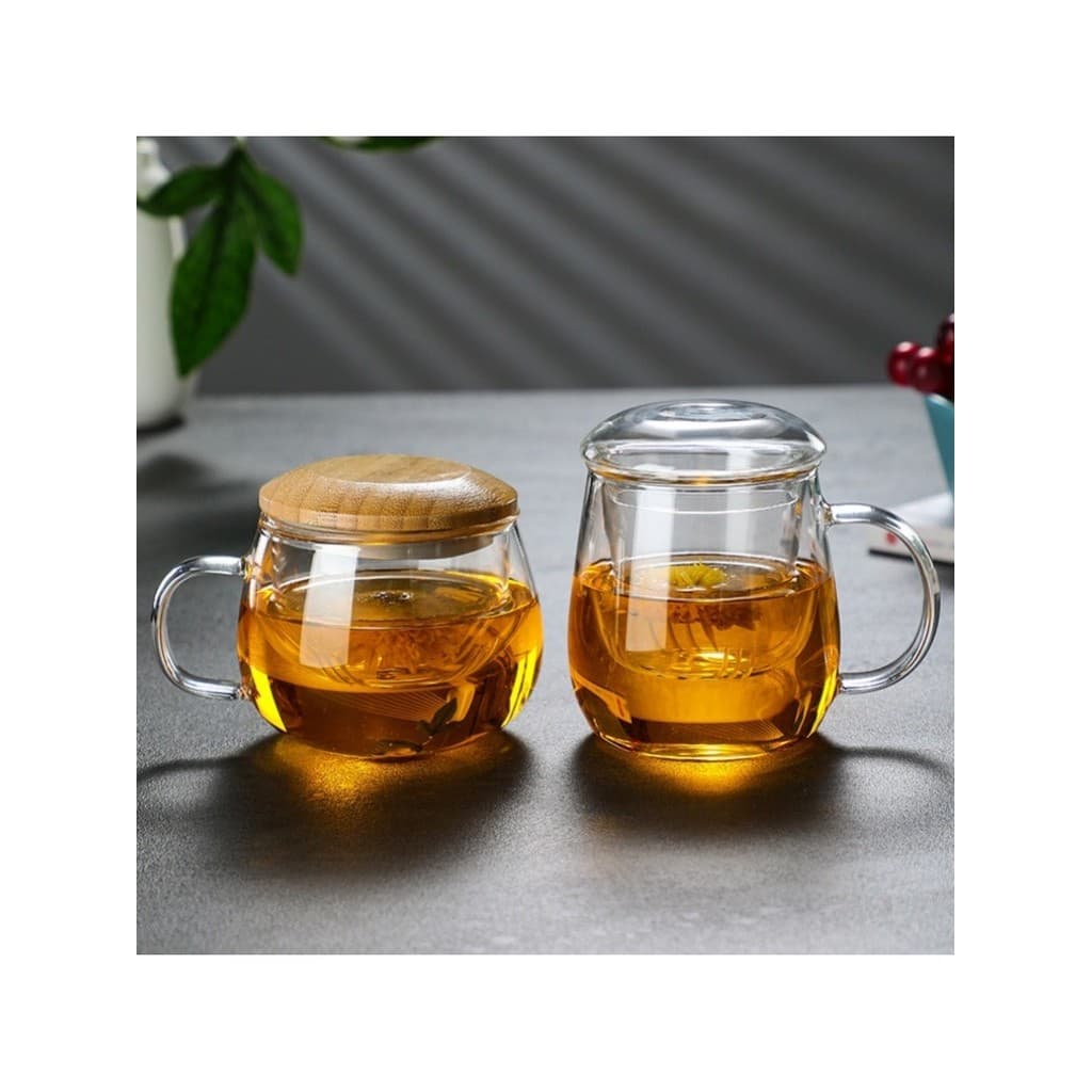 Yuanqu copo de três peças de vidro de borosilicato alto copo de chá alça lateral cogumelo copo de três peças resistente
