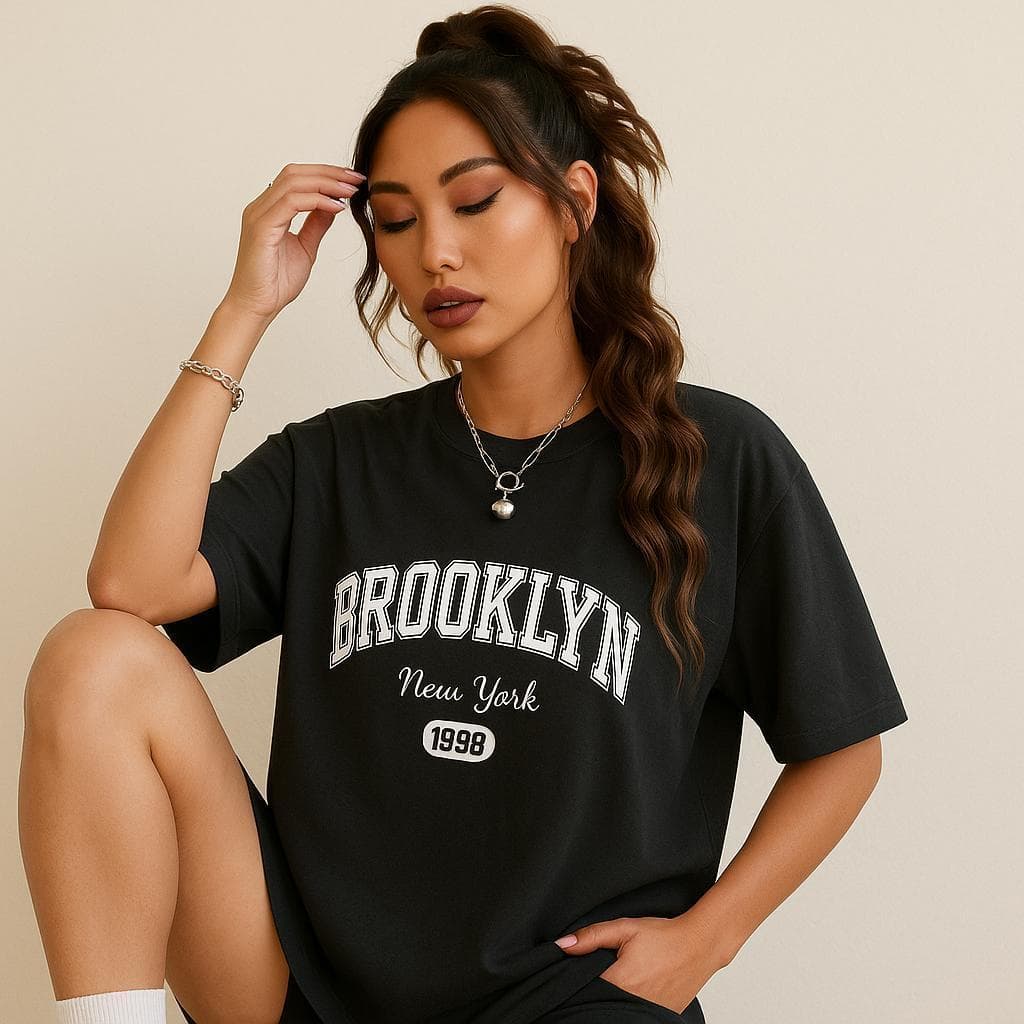 Camiseta Oversized Streetwear Feminina Brooklyn 100% Algodao CI